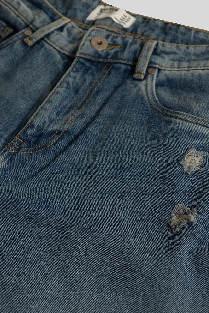 سنيتش Vault Dark Blue Distressed Baggy Fit Jeans